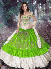 Glittering Sleeveless Floor Length Embroidery and Ruffled Layers Lace Up Sweet 16 Dress