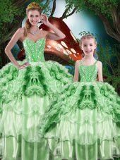 Green Sleeveless Floor Length Beading and Ruffles and Ruffled Layers Lace Up 15 Quinceanera Dress
