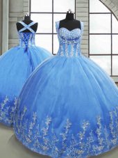 Dynamic Baby Blue Sleeveless Tulle Lace Up Sweet 16 Dresses for Military Ball and Sweet 16 and Quinceanera