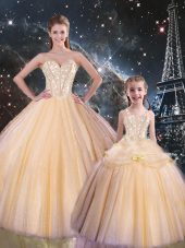 Gorgeous Champagne Sleeveless Tulle Lace Up 15th Birthday Dress for Military Ball and Sweet 16 and Quinceanera