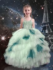 Enchanting Floor Length Ball Gowns Sleeveless White Pageant Gowns For Girls Lace Up