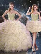 Customized Sleeveless Beading and Ruffles Lace Up Quinceanera Gowns