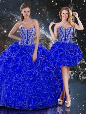 Sophisticated Ball Gowns Quince Ball Gowns Royal Blue Sweetheart Organza Sleeveless Floor Length Lace Up