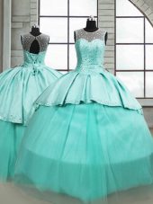 Tulle Sleeveless Vestidos de Quinceanera Brush Train and Beading