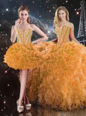 Orange Sleeveless Beading and Ruffles Floor Length Quinceanera Gowns