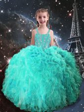 Sleeveless Beading and Ruffles Lace Up Kids Formal Wear