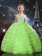 Attractive Lace Up Kids Formal Wear Beading and Ruffled Layers Sleeveless Floor Length