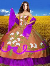 Excellent Floor Length Multi-color Quinceanera Dress Taffeta Sleeveless Embroidery