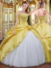 Noble Gold Sleeveless Taffeta Lace Up Sweet 16 Dresses for Military Ball and Sweet 16 and Quinceanera