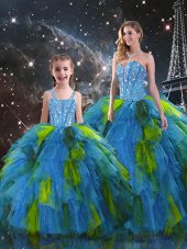 Multi-color Sweetheart Lace Up Beading and Ruffles Ball Gown Prom Dress Sleeveless