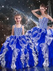 Multi-color Ball Gowns Beading and Ruffles Sweet 16 Quinceanera Dress Lace Up Organza Sleeveless Floor Length