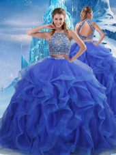 Sophisticated Beading and Ruffles Vestidos de Quinceanera Royal Blue Zipper Sleeveless Floor Length