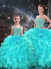Cheap Aqua Blue Sweetheart Lace Up Beading and Ruffles Quinceanera Dress Sleeveless