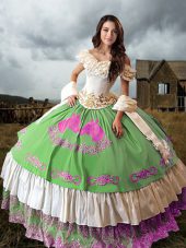 Best Selling Multi-color Ball Gowns Off The Shoulder Sleeveless Taffeta Floor Length Lace Up Embroidery and Ruffled Layers Sweet 16 Quinceanera Dress