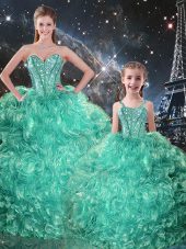 Comfortable Floor Length Turquoise Quinceanera Dresses Sweetheart Sleeveless Lace Up