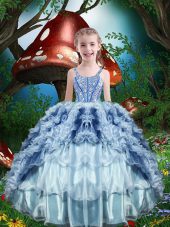 Affordable Organza Sleeveless Floor Length Kids Formal Wear and Beading and Ruffles and Ruffled Layers