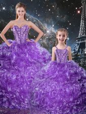 Floor Length Eggplant Purple Quinceanera Dress Organza Sleeveless Beading and Ruffles