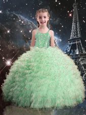 Straps Sleeveless Lace Up Little Girls Pageant Gowns Apple Green Organza