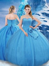 Floor Length Ball Gowns Sleeveless Baby Blue Sweet 16 Dress Lace Up