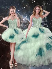 Multi-color Three Pieces Beading and Ruffled Layers and Sequins Quinceanera Dress Lace Up Tulle Sleeveless Floor Length