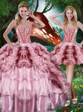 Sleeveless Lace Up Floor Length Beading and Ruffles and Ruffled Layers Quinceanera Dress