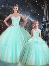 Suitable Beading Sweet 16 Dresses Turquoise Lace Up Sleeveless Floor Length