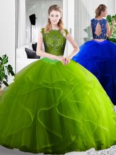 Floor Length Two Pieces Sleeveless Olive Green Sweet 16 Quinceanera Dress Zipper