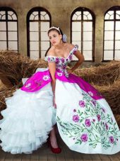Customized Multi-color Ball Gowns Embroidery and Ruffled Layers Sweet 16 Dress Lace Up Taffeta Sleeveless Floor Length