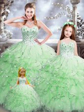 Apple Green Sweetheart Lace Up Beading and Ruffles Quinceanera Dress Sleeveless