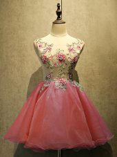 Super Scoop Sleeveless Lace Up Prom Evening Gown Coral Red Organza