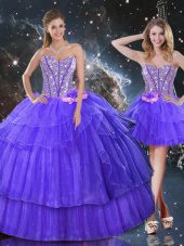 Sleeveless Lace Up Floor Length Beading and Ruffled Layers Ball Gown Prom Dress
