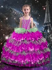 Floor Length Ball Gowns Sleeveless Multi-color Little Girl Pageant Gowns Lace Up