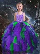 Tulle Sleeveless Floor Length Party Dress and Beading and Ruffles