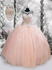 Flirting Floor Length Ball Gowns Sleeveless Pink 15 Quinceanera Dress Lace Up