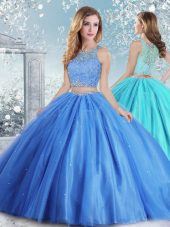 Fashion Scoop Sleeveless Tulle Quinceanera Dresses Beading and Sequins Clasp Handle