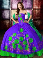Elegant Sleeveless Satin Floor Length Lace Up Quince Ball Gowns in Multi-color with Embroidery