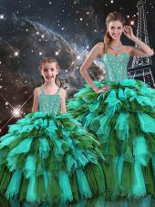 Cute Floor Length Multi-color Sweet 16 Quinceanera Dress Organza Sleeveless Beading and Ruffles and Ruffled Layers