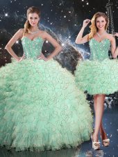 Apple Green Sleeveless Beading and Ruffles Floor Length Sweet 16 Quinceanera Dress