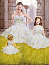 Sleeveless Beading and Appliques and Ruffles Lace Up Quinceanera Gowns