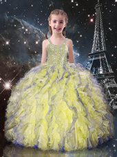 Light Yellow Sleeveless Beading and Ruffles Floor Length Little Girls Pageant Dress Wholesale
