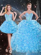 Designer Sleeveless Lace Up Floor Length Beading and Ruffles Sweet 16 Quinceanera Dress