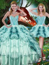 Admirable Multi-color Ball Gowns Sweetheart Sleeveless Organza Floor Length Lace Up Beading and Ruffles and Ruffled Layers Sweet 16 Quinceanera Dress