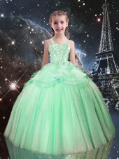 Trendy Apple Green Lace Up Straps Beading Party Dress Wholesale Tulle Sleeveless