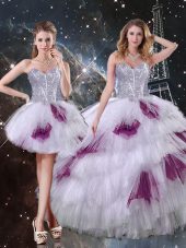 Sleeveless Beading and Ruffled Layers and Sequins Zipper Quinceanera Gowns