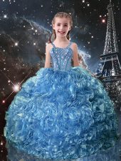 Ball Gowns Little Girls Pageant Dress Baby Blue Straps Organza Sleeveless Floor Length Lace Up