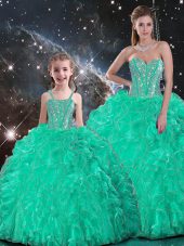 Ball Gowns 15th Birthday Dress Turquoise Sweetheart Organza Sleeveless Floor Length Lace Up