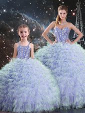 Floor Length Ball Gowns Sleeveless Lavender Sweet 16 Dresses Lace Up