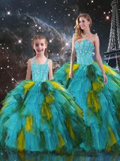 Gorgeous Sleeveless Floor Length Beading and Ruffles Lace Up Quinceanera Dresses with Multi-color