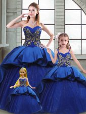 Sweetheart Sleeveless Taffeta Quinceanera Gown Beading and Appliques and Embroidery Court Train Lace Up