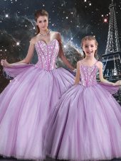 Sweetheart Sleeveless Tulle Quinceanera Dresses Beading Lace Up